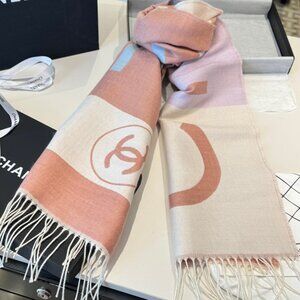 CHANEL Pink and Cream Soft Scarf